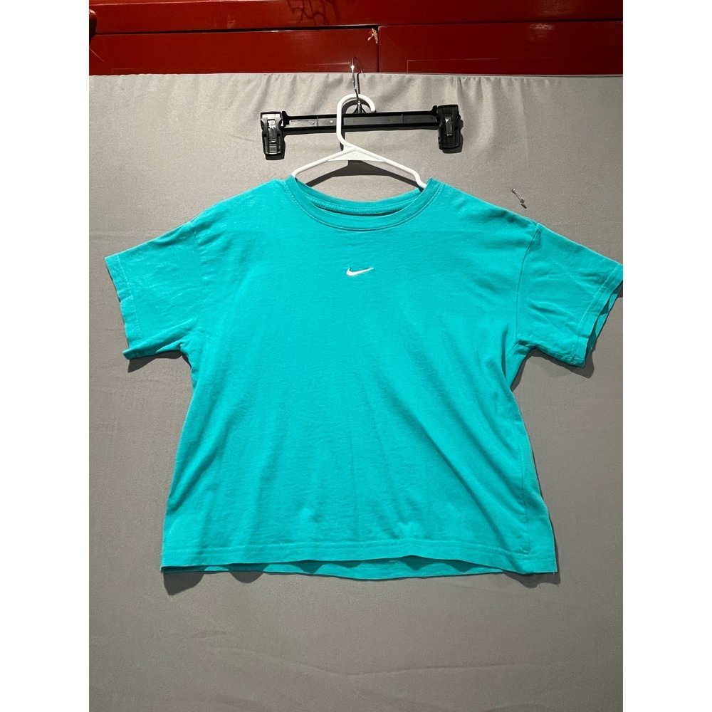 Nike Kids Teal Short Sleeve Loose Fit Cotton T-Shirt Embroidered Swoosh Large